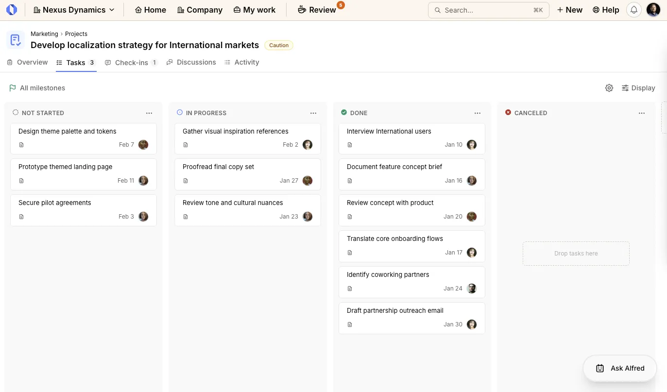 Project tasks Kanban board
